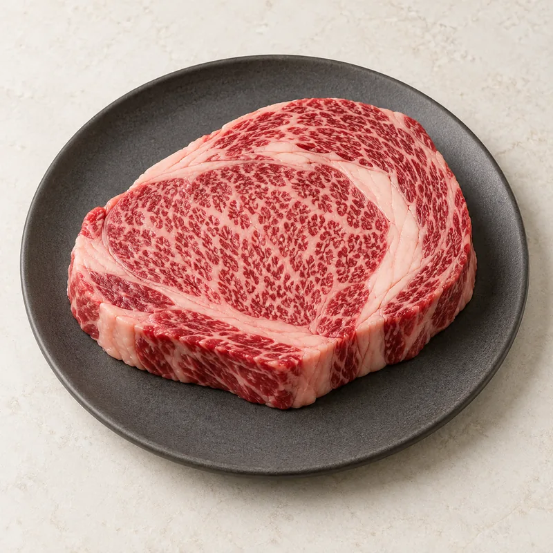 A raw wagyu ribeye steak